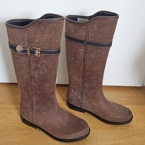 Ulan Tan Brown And Gold Buckle Rain And Snow Rubber Boots